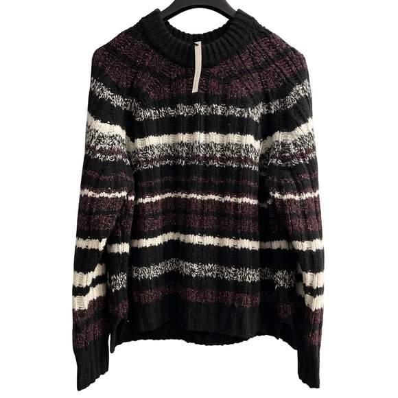 Zara Sweaters - Zara Sweater XL Dark Multi Stripe Heavy Knit Wool Blend Mock Neck Oversized